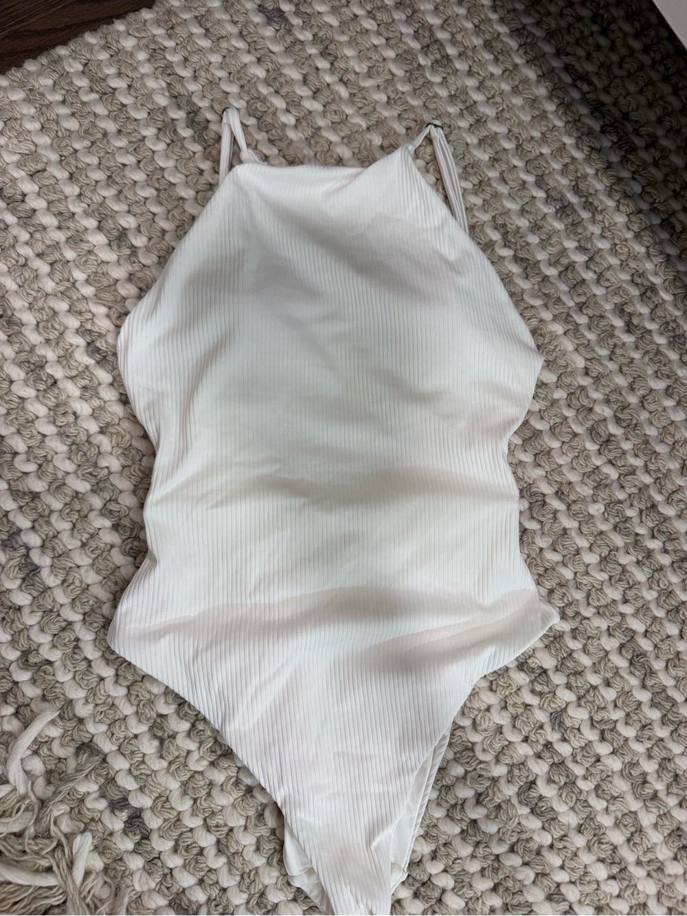 Womens' white Ribbed One-Piece Swimsuit